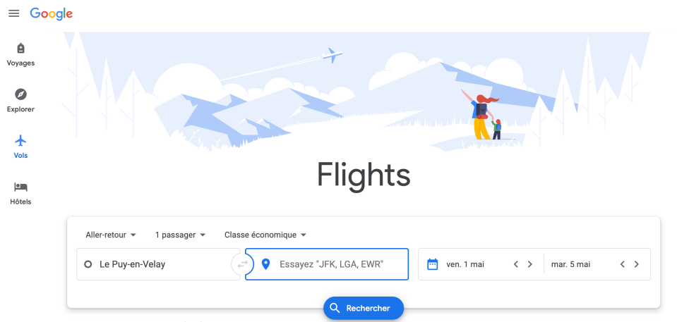 préparer un voyage : google flights