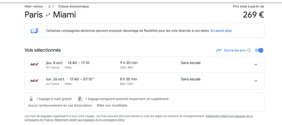 préparer un voyage : google flights